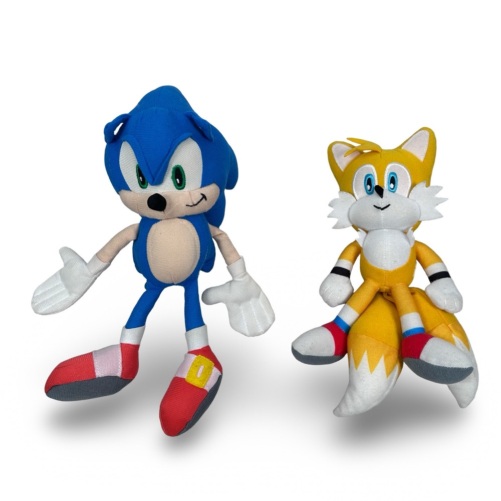 Sonic the Hedgehog and Tails Plush Toy Set Blue Yellow SEGA Video Game 11" 9"